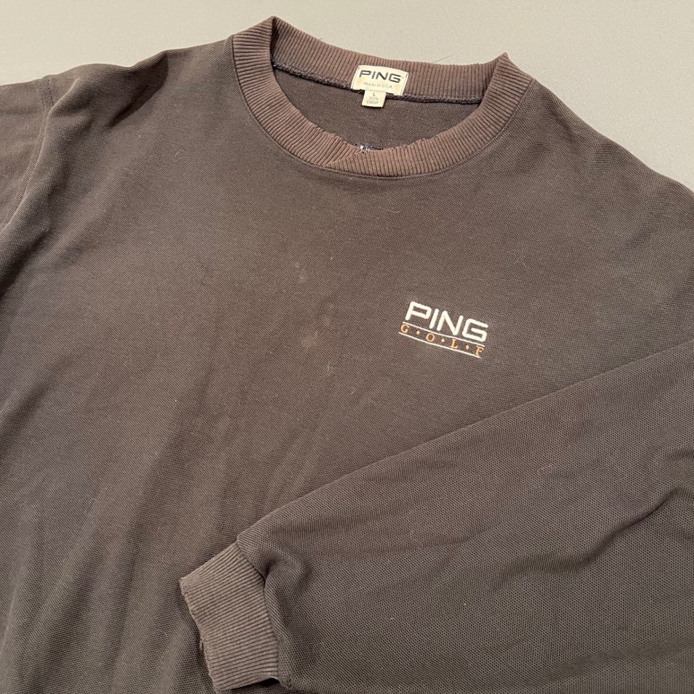 Vintage Ping Golf Sweatshirt Brown Made in USA Distressed Crewneck Large 90s